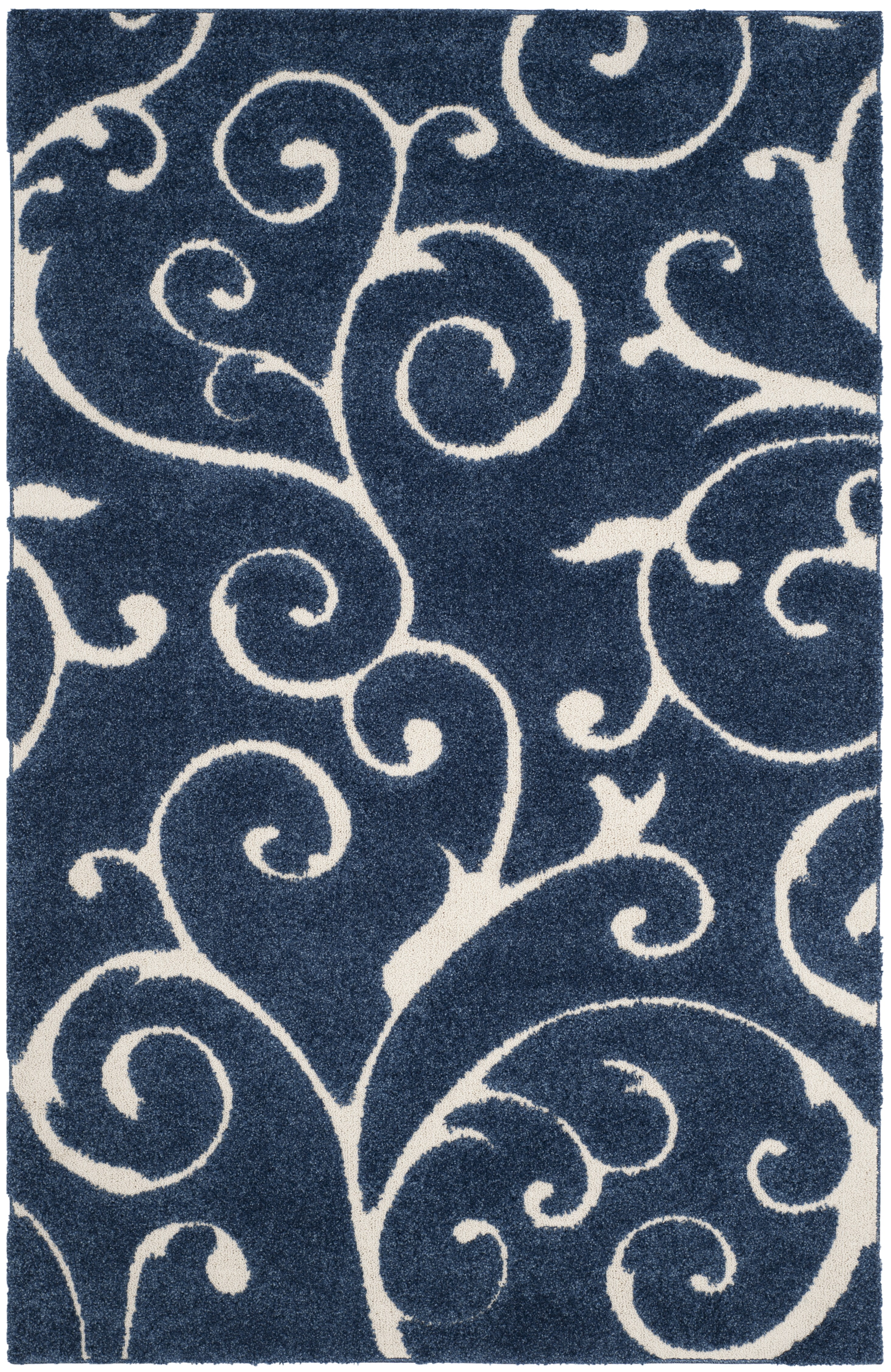 Safavieh Florida Doug Floral Vines Geometric Shag Area Rug, Dark Blue/Cream, 6' x 8'