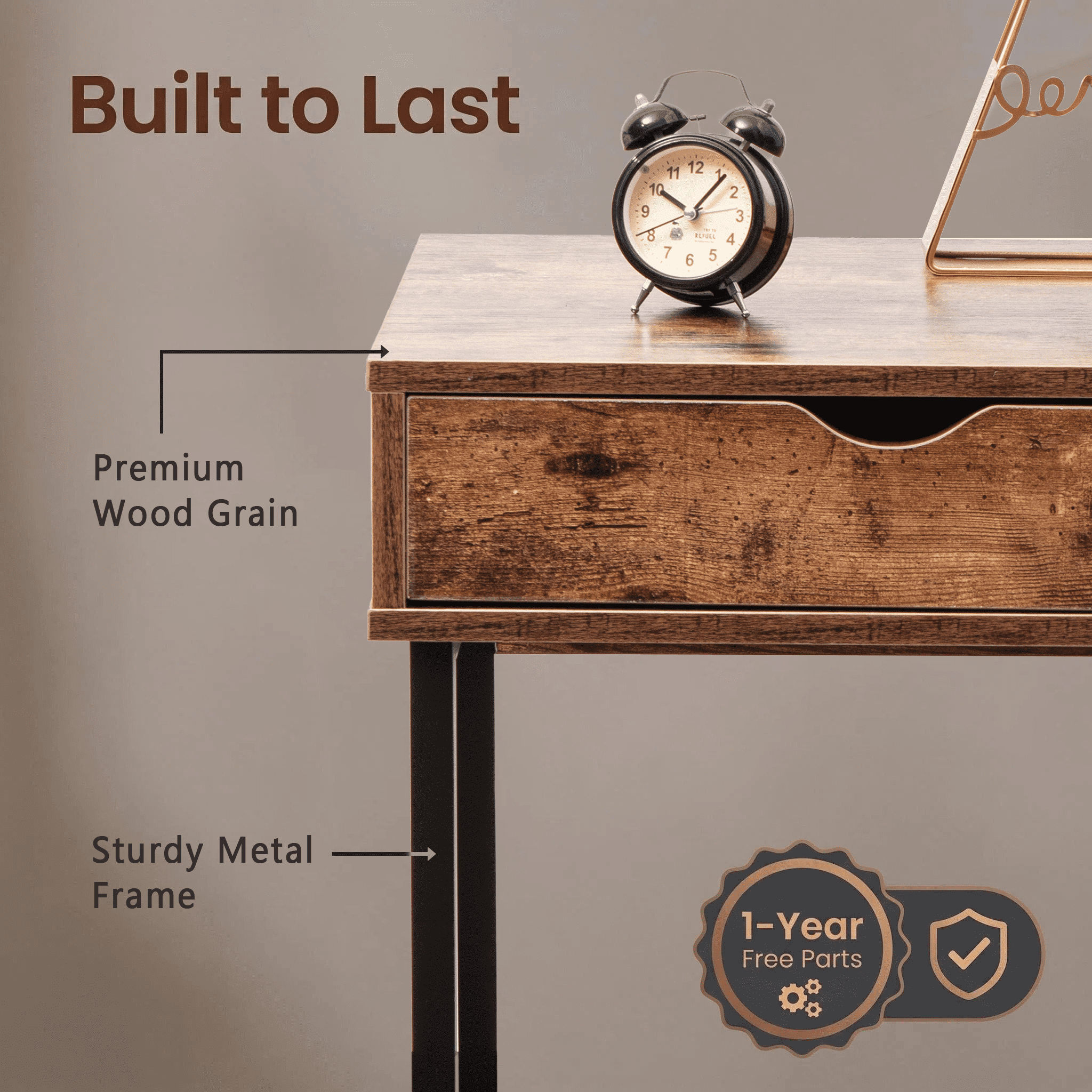 JJS Side End Table, Nightstand, Bedside Table with Drawer and Storage Shelves, Sofa Table for Living Room, Bedroom, Accent Furniture, Easy Assembly, Rustic Brown