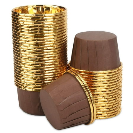 50 Pack Brown Cupcake Liners for Baking - 3.5 oz Foil Cupcake Muffin Liners - Disposable Mini Cupcake Wrappers Holders for Individual Bakery Wedding Birthday Party