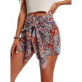 thumbnail image 3 of Women's Printed Bohemian Shorts with Front Knot High Waist Summer Beach Vacation Shorts Red S, 3 of 8