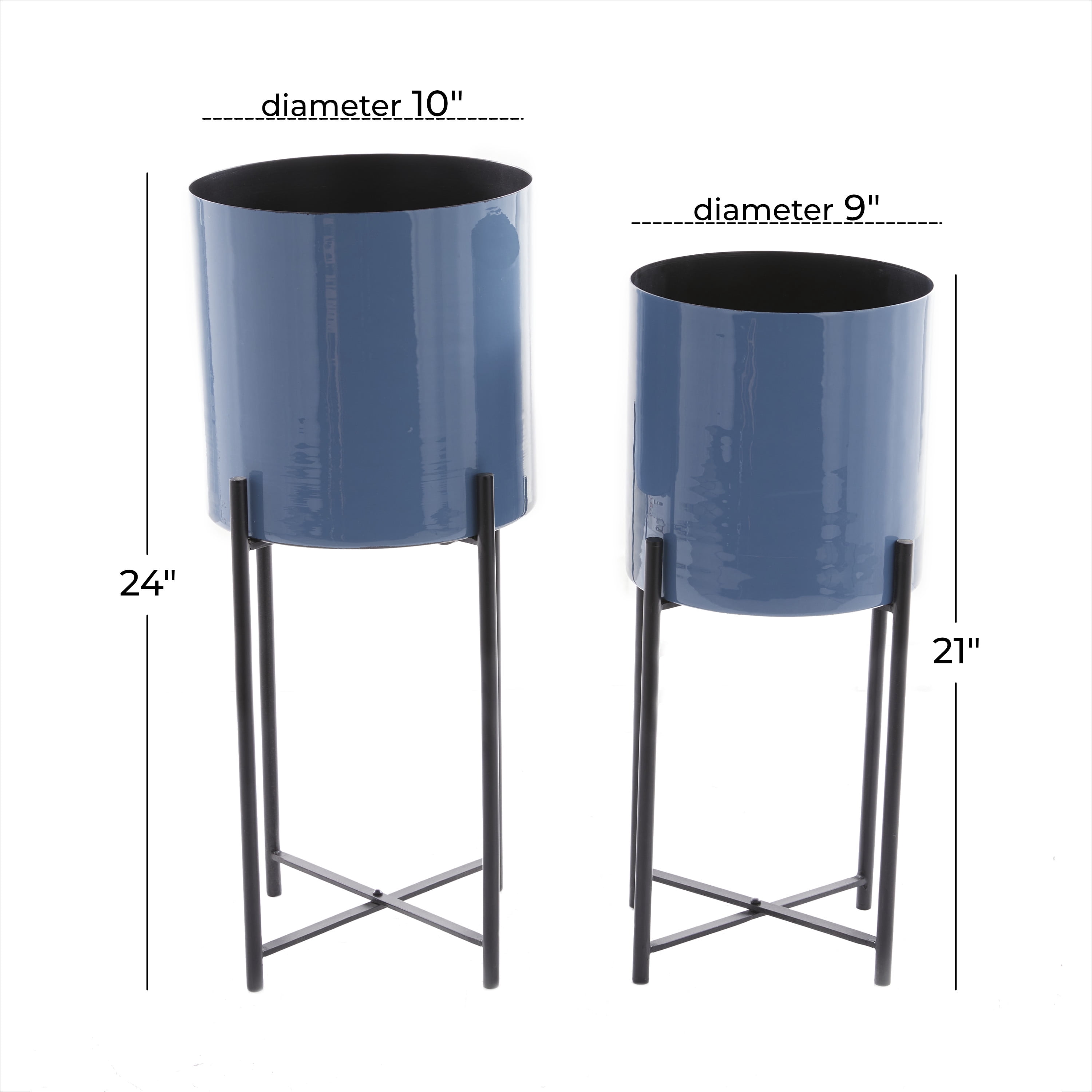CosmoLiving by Cosmopolitan 24", 21"H Indoor Outdoor Blue Metal Planter with Removable Stand (2 Count)