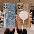 thumbnail image 5 of for iPhone 14 Pro Max Phone Case Glitter, Compatible with Magsafe Magnetic Cases, Transparent Luxurly Plated Sparkly Design, Soft Shockproof Camera Lens Protective Back Cover, Gold, 5 of 13