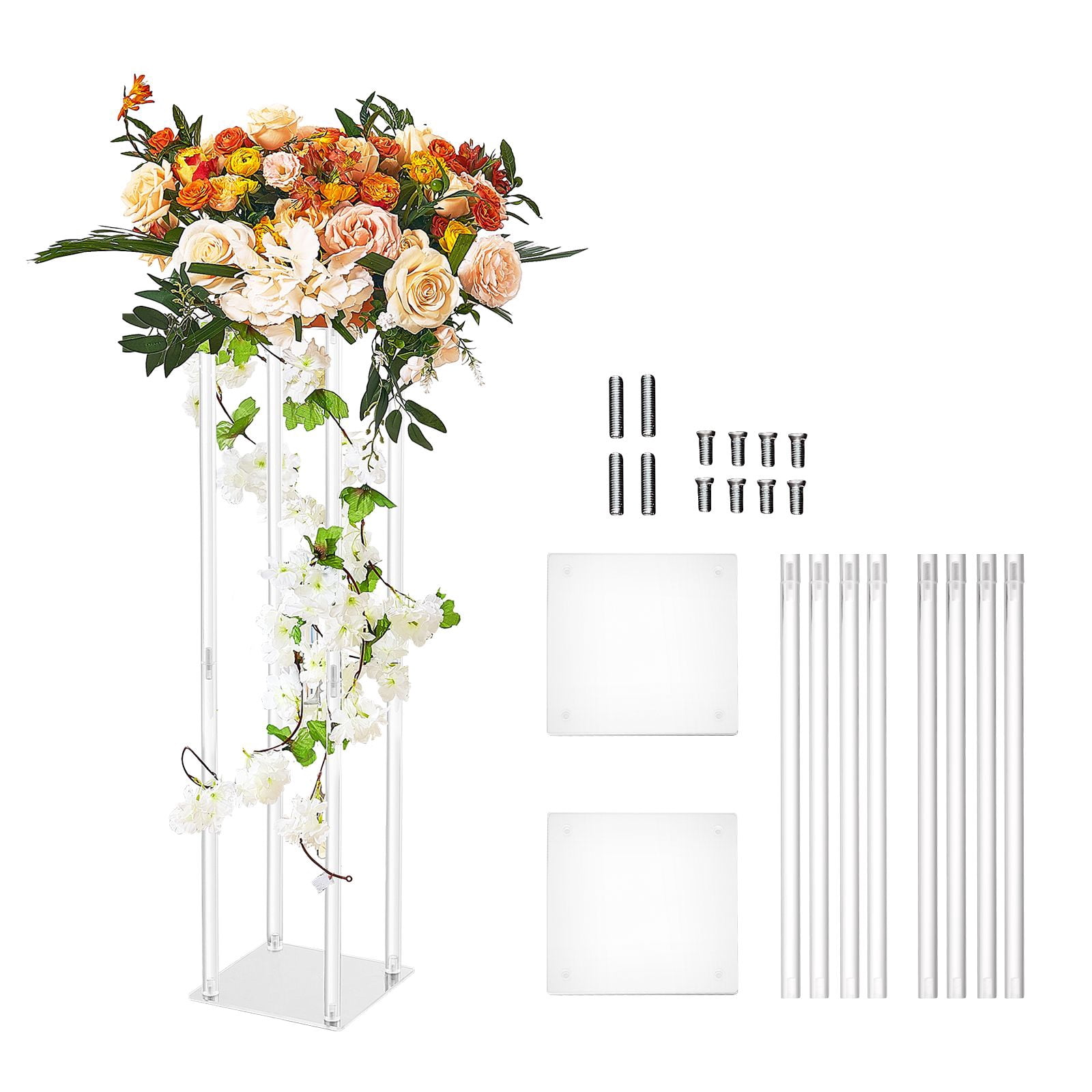 Acrylic Wedding Flower Stand Cube, Geometric Design, 33 lbs Capacity, Tool-Free Assembly, for Tabletop Background Event Decoration