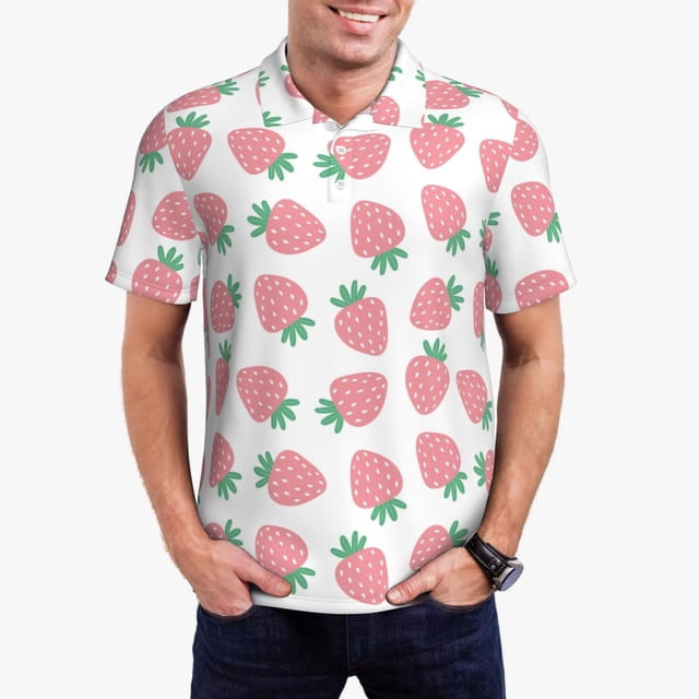 Balery Strawberry Camisa Polo de Hombre con Estampado, de Manga Corta y Tejido Medio, Camisa Tipo Golf Polo-X-Large