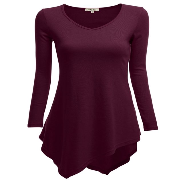 CHOK Tunique Longue à Manches Longues Col en V pour Femmes Robe T-Shirt