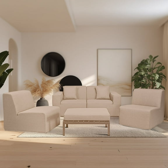 Deko Living 4 Place Seating Brown Compressed Foam Sectional Sofa and Ottoman Set