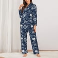 thumbnail image 2 of Fuzoiu Sailing Cruises Nautical Print Women's Long-Sleeved Pajama,Lounge Button Down Nightwear,Womens Notch Collar Pajama Set-Large, 2 of 7