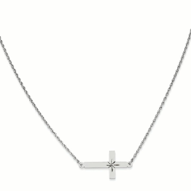 925 Sterling Silver Large Sideways Cross Necklace Pendant Charm Religious
