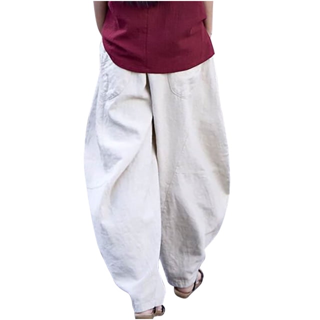 EQWLJWE Pantalons pour Femmes Pantalons Décontractés Amples avec Poches Mode Combinaison Pantalons en Coton et Lin