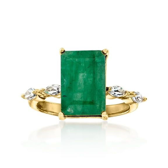 Ross-Simons 5.50 Carat Emerald and .50 ct. t.w. White Topaz Ring in 18kt Gold Over Sterling, Women's, Adult
