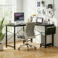 thumbnail image 2 of Kepooman L Shaped Computer Desk, Corner Desk, Study Writing Table Workstation,Modern Reversible Computer Desk with Storage Pocket and CPU Stand for Working Writing Gaming-Dark Gray, 2 of 10