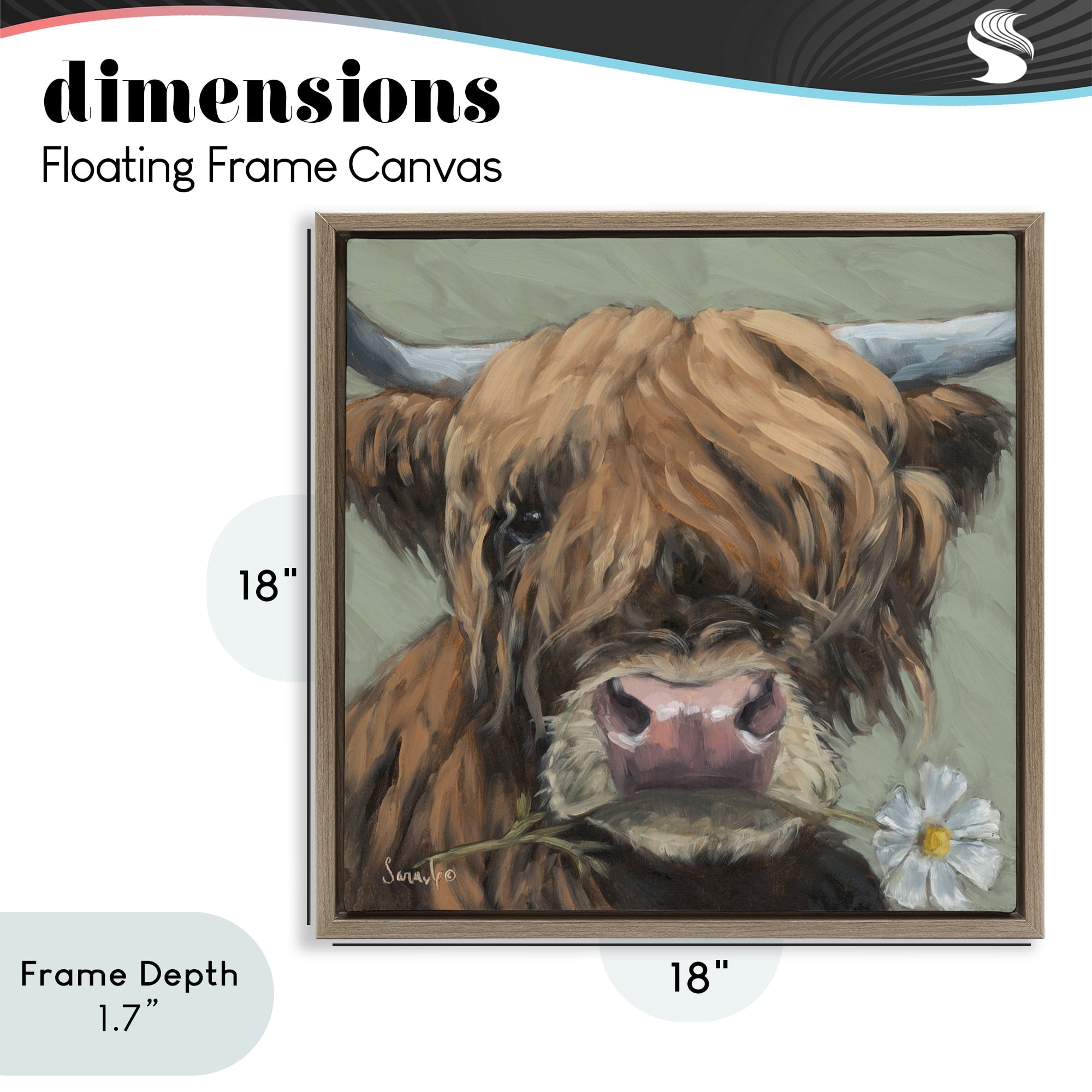 Stupell Industries Blossom Babe Cattle Brown Framed Floater Canvas Wall Art, design by Sara G. Designs