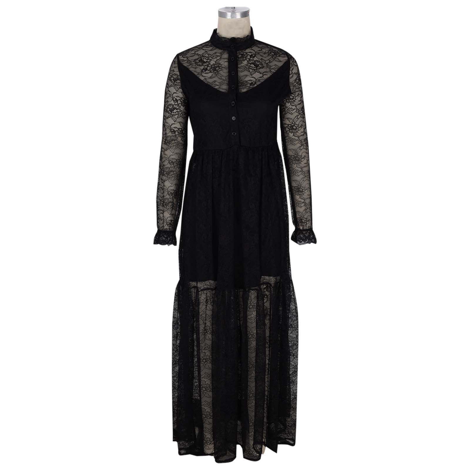 Lace Maxi Dresses for Women Long Sleeve Mock Neck Dress Party Dress Vintage Black  Dresses Black M - Walmart.com