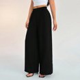 thumbnail image 6 of Women's High Waisted Palazzo Pants Cotton Linen Wide Leg Trousers Casual Smocked Waist Beach Pants Flowy Long Swing Pants, 6 of 10