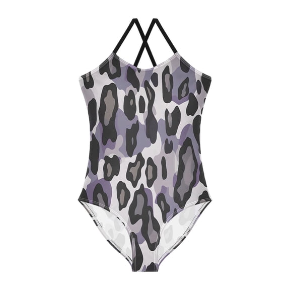 BZSMCE One-Piece Swimsuit with Crisscross StrapsPurple Leopard Print Pattern