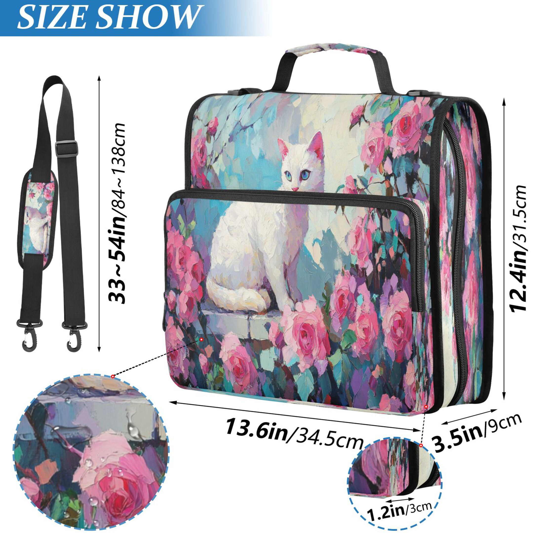 YAZAOO Zipper Binder trapper keeper Documents Organized Design White Cat Among Pink Roses Printed