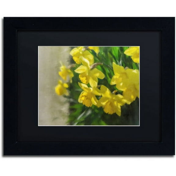 Trademark Fine Art "Daffodils Peeking" Canvas Art by Lois Bryan, Black Mat, Black Frame