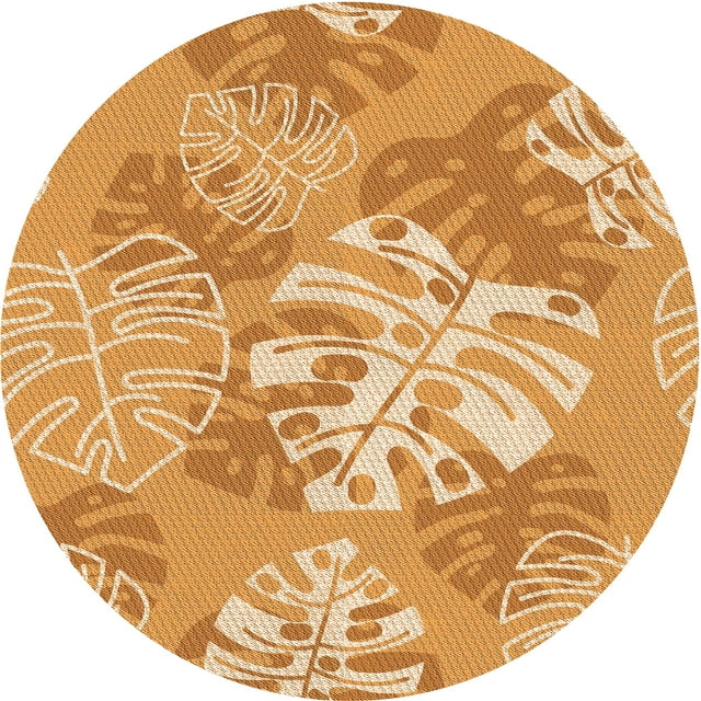 Ahgly Company Indoor Round Patterned Yellow Orange Area Rugs, 5' Round