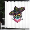 thumbnail image 3 of Ambesonne Mexican Shower Curtain, Sugar Skull with Sombrero, 69"Wx75"L, Yellow Hot Pink Grey, 3 of 4