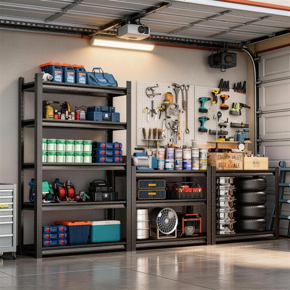 72" H Garage Shelving, Garage Shelves Heavy Duty, 5 Tier Adjustable Garage Storage Shelves for Warehouse, Basement, Workshop, Kitchen, Require Assembly, 16''D*36''W*72''H, Black