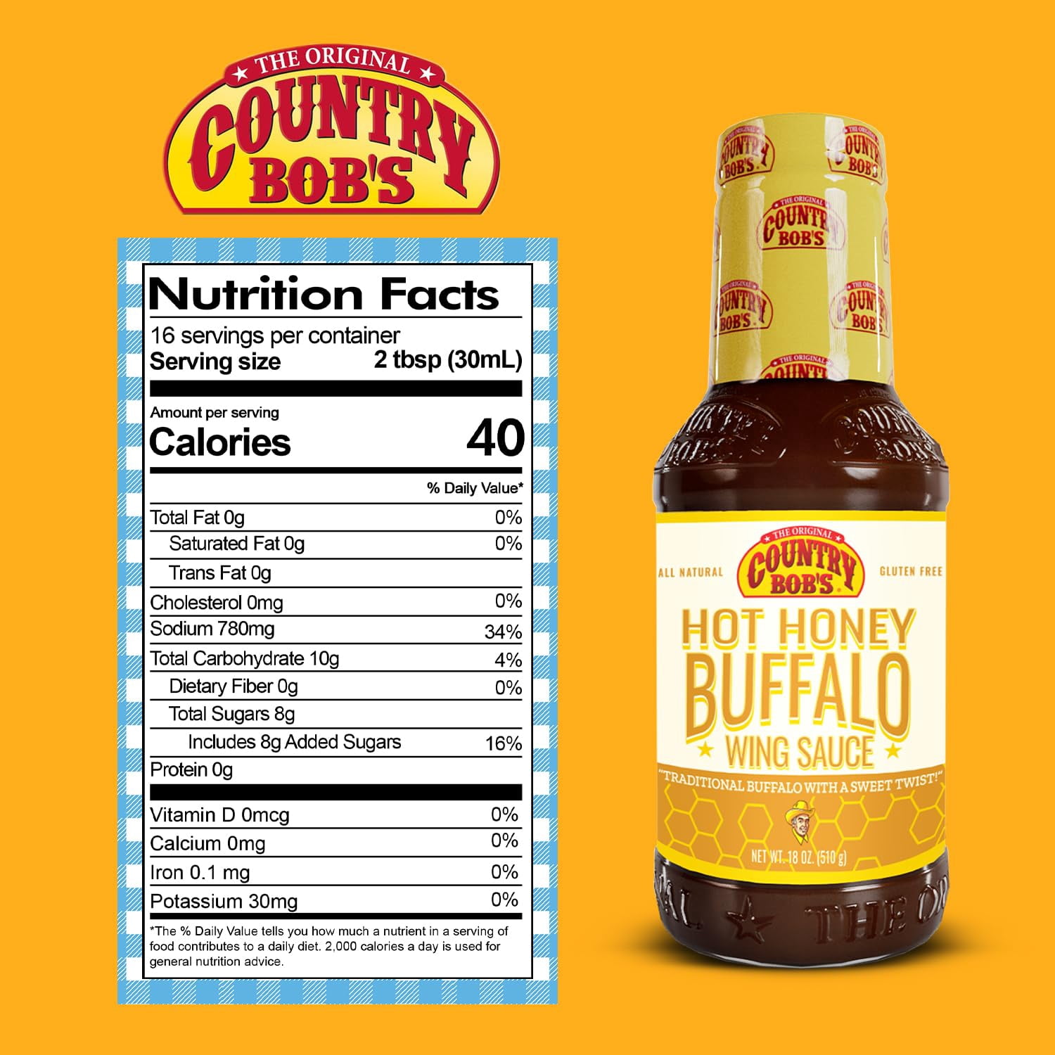 (Pack Of 6) Country Bobs Sauce Hot Honey Buffalo Wing 18 Oz