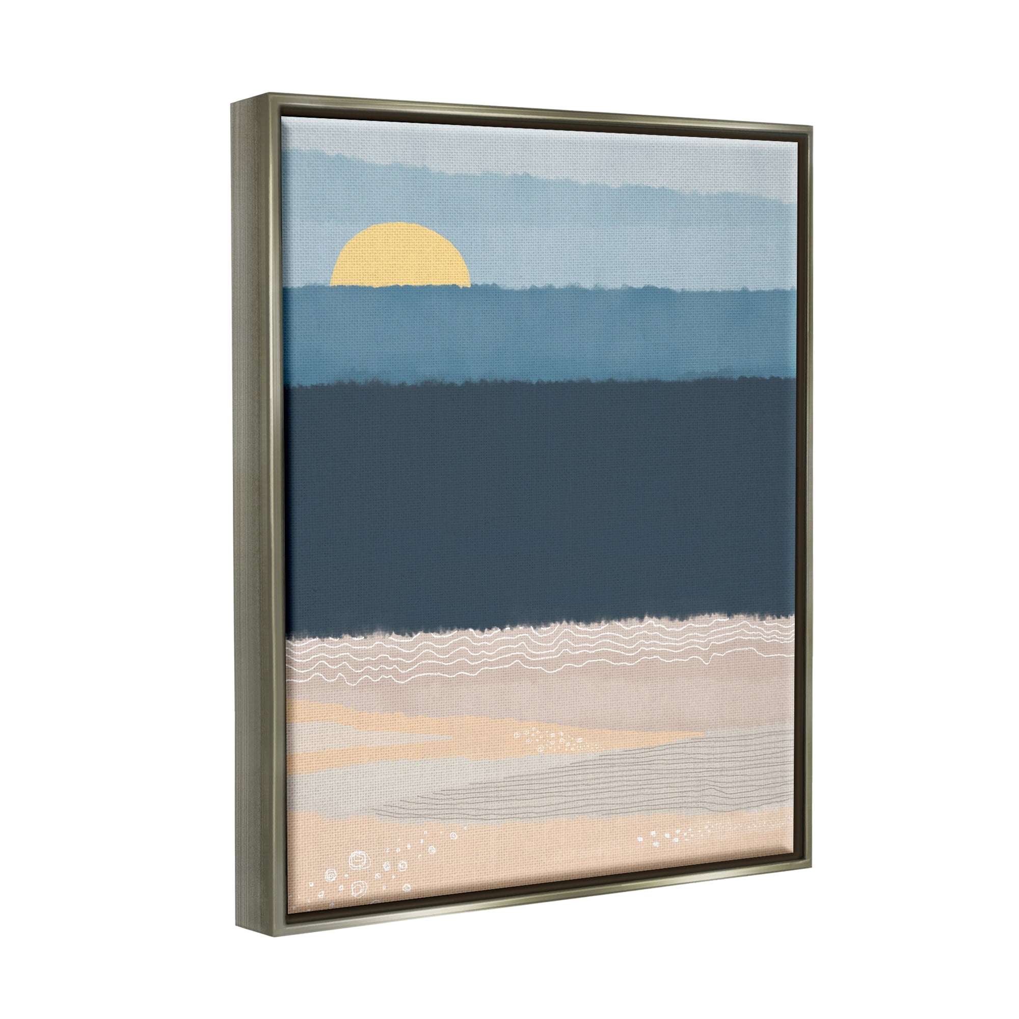 Stupell Industries Abstract Ocean Shore Shining Sun Over Coast Graphic Art Luster Gray Floating Framed Canvas Print Wall Art, Design by Darlene Seale