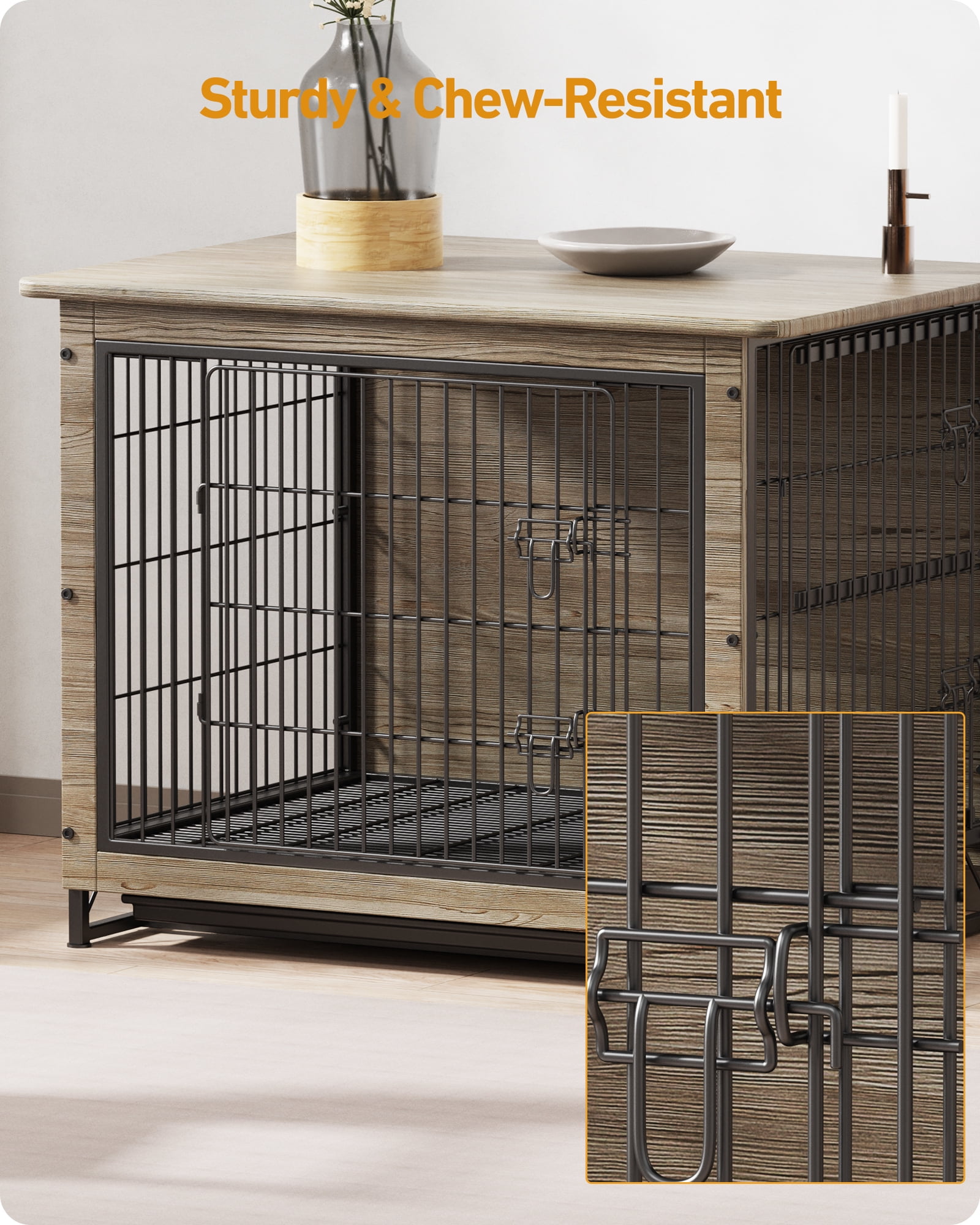 MAVINEX Extra Large Dog Crate Furniture Style 42"L x 29"H, Wooden with Double Doors Removable Tray