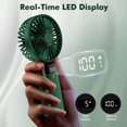 thumbnail image 3 of ZHAOCHENG Ventilador portátil, recargable por USB, pequeño ventilador de bolsillo de 5 velocidades con base, batería de 4200 mAh, ventilador de escritorio plegable para oficina y exteriores (verde), 3 of 5