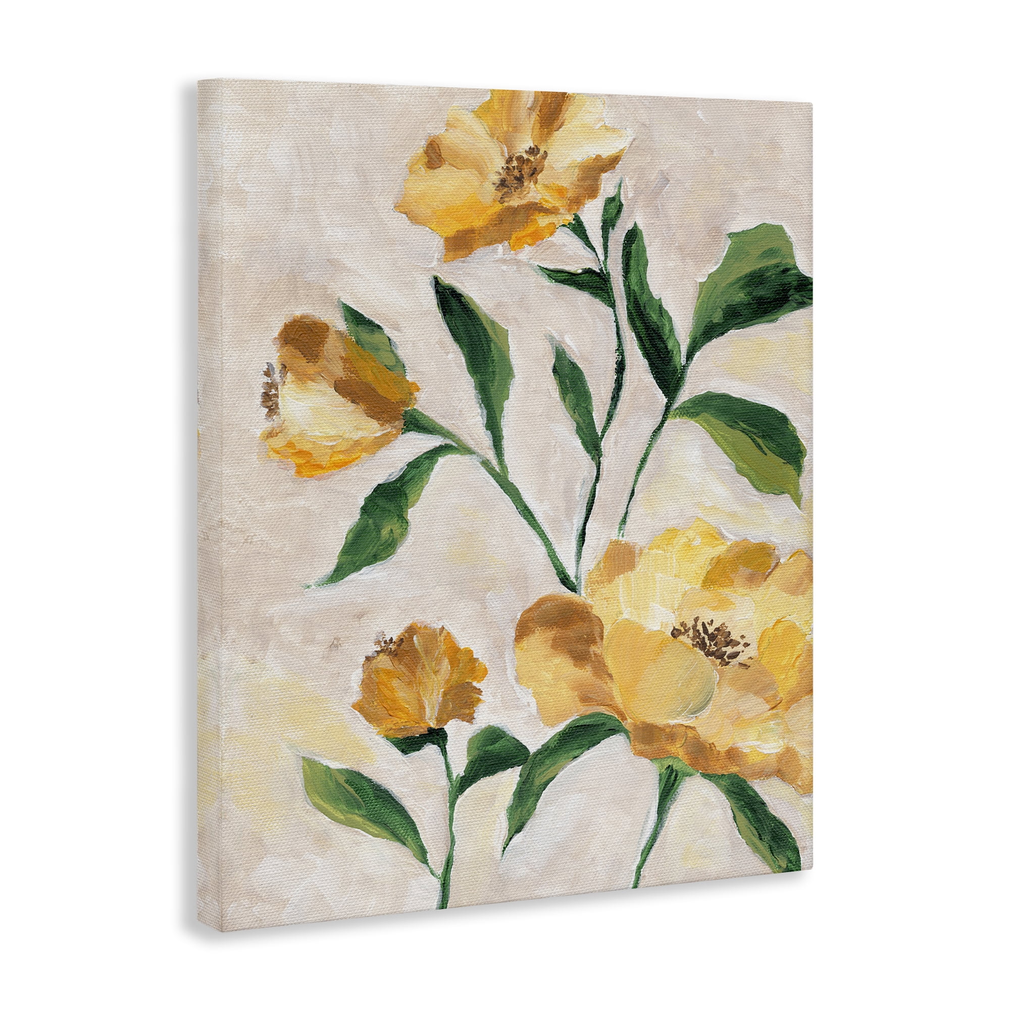 Stupell Industries Yellow Camellia Blossoms Plants & Flowers Painting Wrapped Canvas Art Print Wall Art, 24 x 30