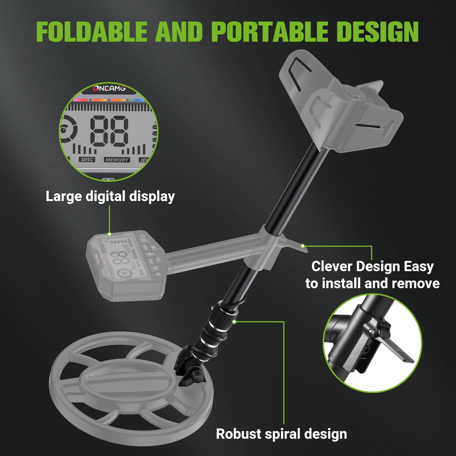 OneAmg Professional metal detector, suitable for adults and children, high-precision gold and silver detector, with LCD display, 5 modes, advanced DSP chip, 10-inch coil