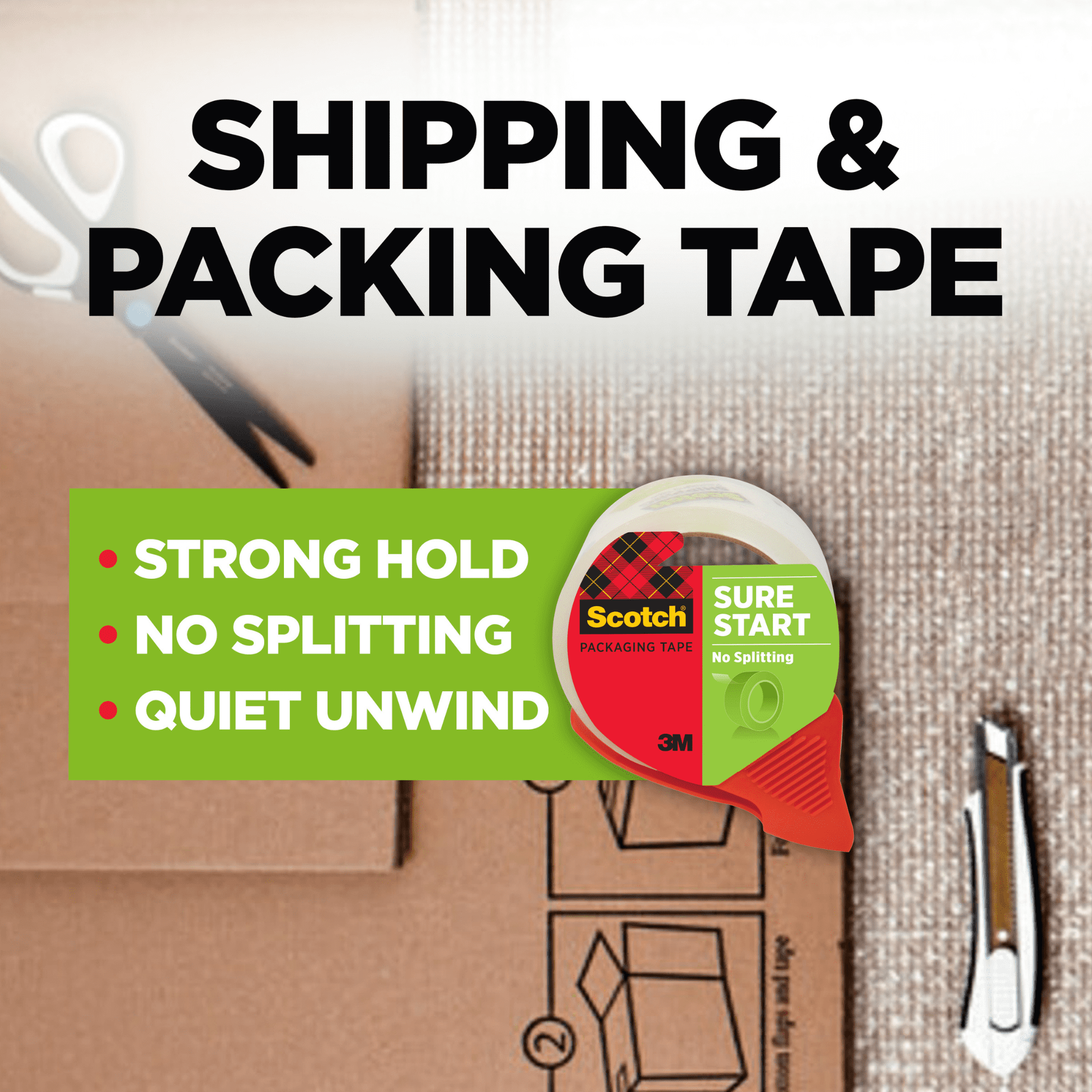 Scotch Tough Grip Moving Packaging Tape, 3500-6 1.88 in x 54.6 yds (48 mm x 50 m)