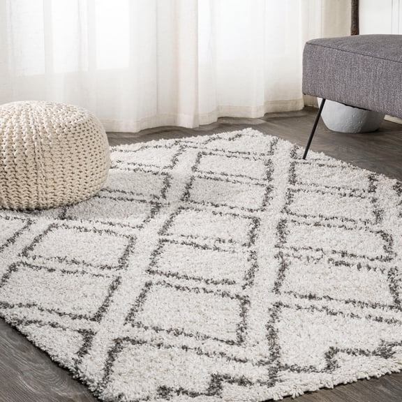 JONATHAN Y LONDON SHAG 3 x 5 Area Rug, Soller Diamond Trellis - Beige/Dark Gray, SHG103A-3