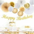 thumbnail image 2 of White Champagne Gold Birthday Party-Decorations - 21pcs Happy Birthday Banner,Paper Lanterns,Tissue Pom Poms Flower Fan,Honeycomb Ball,Swirl Streamers Garland Supplies Women Men Decor, 2 of 6