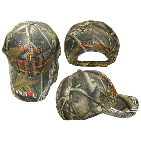Onward Christian Soldier Jesus LOVES YOU Christan Cap Hat Color Woodland Camo