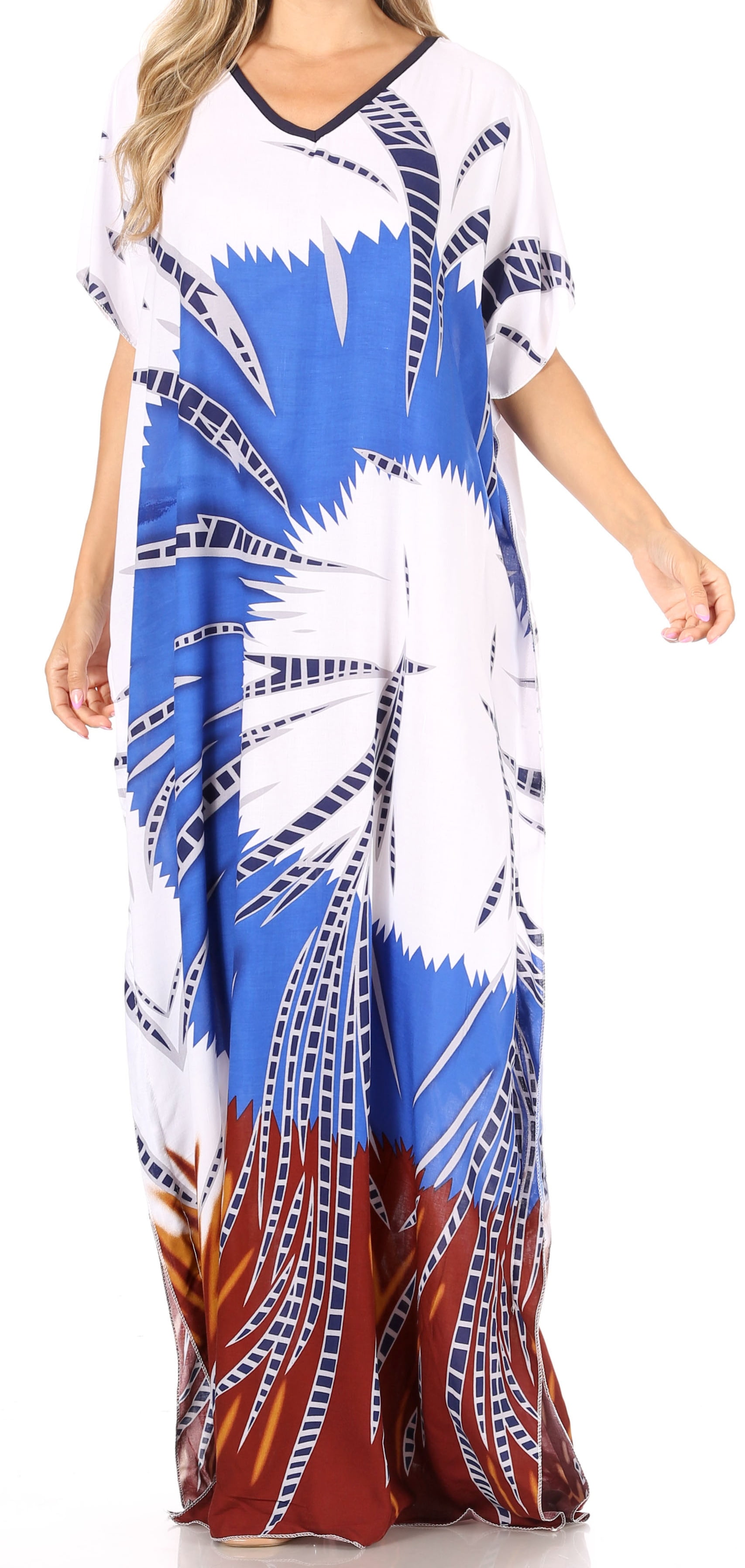 Sakkas Aggy Womens Dashiki African Print Caftan Dress Maxi Boho Hippie Colorful - Style10-C2Blue...