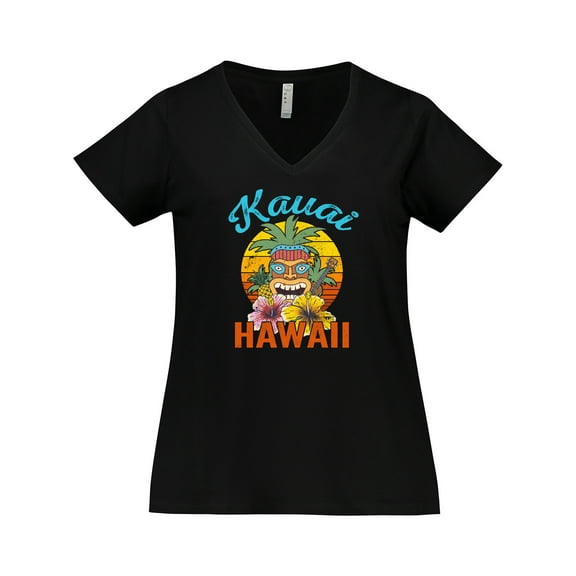 Inktastic Kauai Hawaii Vacation Tiki Women's Plus Size V-Neck T-Shirt