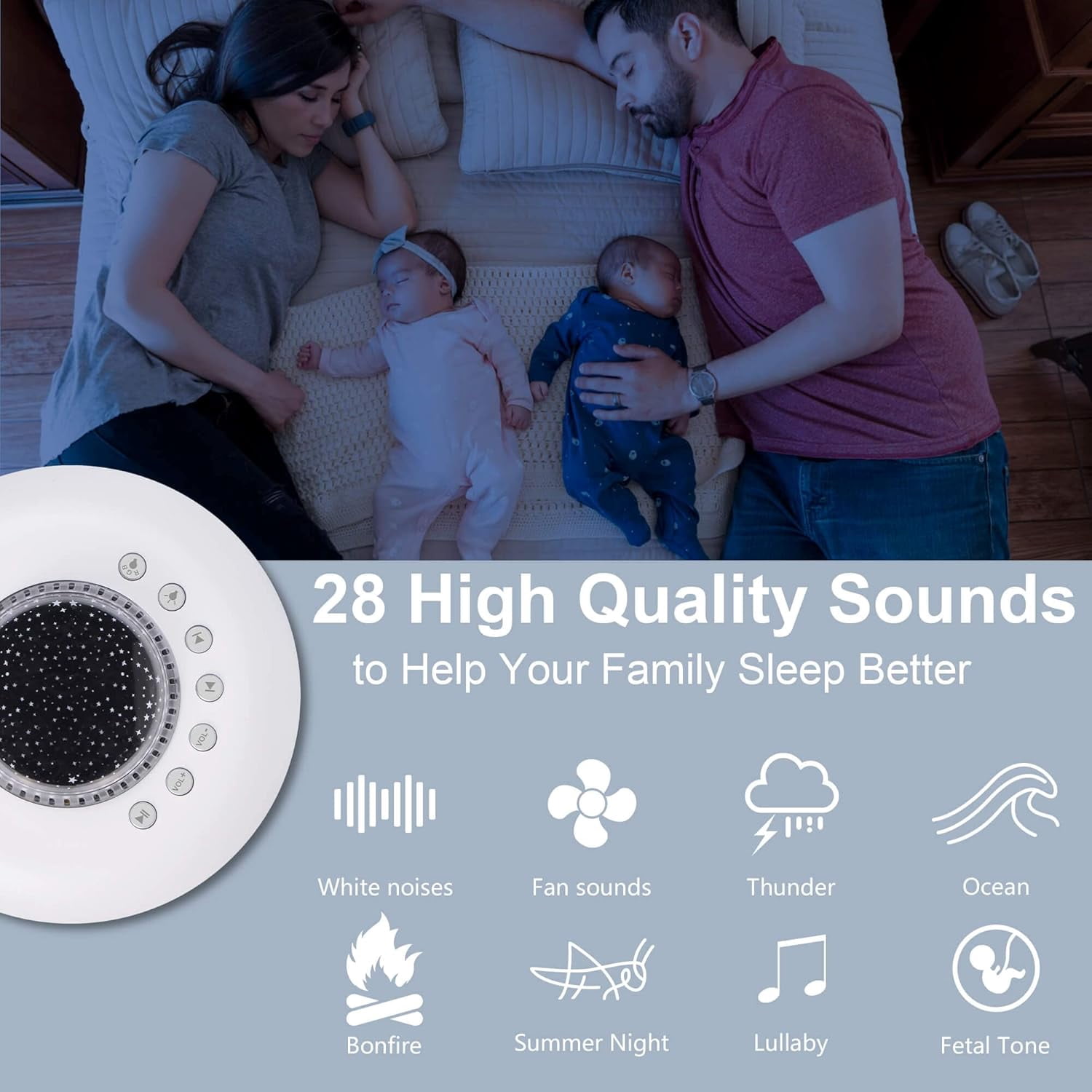 White Noise Machine for Kids, Sound Machine Baby with 7 Starry Ambient Night Light, 28 Soothing Sounds Sleep Noise Machine Maker Ideal Gifts for Kids Adults Bedside Travel Nursery