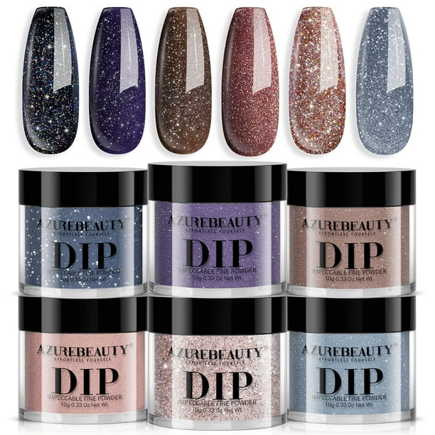 Set de uñas en polvo AZUREBEAUTY, 6 colores para otoño e invierno