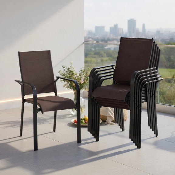 Topcobe Patio Dining Chairs, Stackable Outdoor Armchairs, Outdoor Dining Chairs Set, Easy to Assemble (Only Chairs)-Set of 6