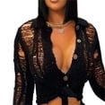 thumbnail image 4 of LYMAYTER Women's Crochet Two Piece Sets Long Sleeve Hollow Beach Dress Set Button-Down V-Neck S-XL, 4 of 7