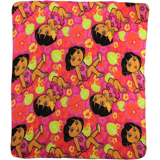 Northwest Kids Fleece Throw Blankets 50" x 60" (Dora The Explorer Flowers), Vibrant Colors By