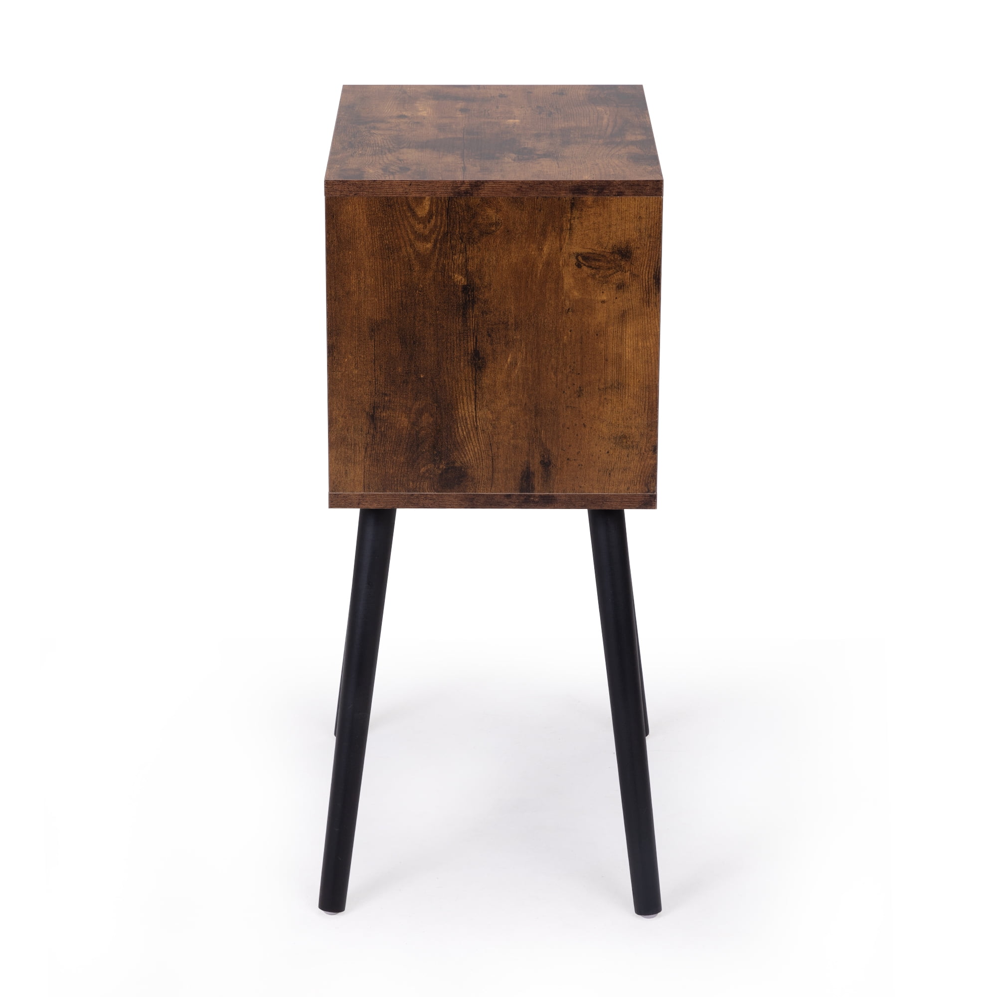 Jaxpety Modern Nightstand with 2 Drawers, Set of 2, Rustic Brown