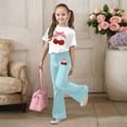 thumbnail image 5 of Girls Casual Outfits Bow Cherry Print Short Sleeve Top with Flared Pants Comfortable Loose Playwear Kids 2 Piece Sets Mint Green 11-12 Y, 5 of 5