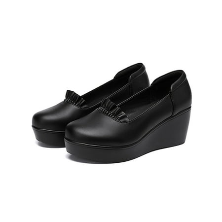

Woobling Womens Pumps MId Heel Wedge Pump Slip On Wedges Shoes Comfort Walking Shoe Work Outdoor Loafers Black 5.5