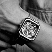 CIGA Design Automatic Mechanical Watch C Series Skeleton Analog Wrist Watch with Milanese and Leather Strap Sapphire Crystal Mirror Gifts for Men and Women