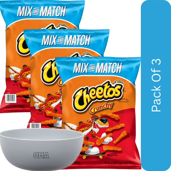 Cheetos Crunchy Cheddar Cheese Snacks, 17.37 oz-3pk, With Olive Green Bowl By OMA