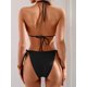 thumbnail image 2 of Conjunto de bikini TASHEHE para mujer, triángulo, corte alto, sexy, negro, 2 of 6