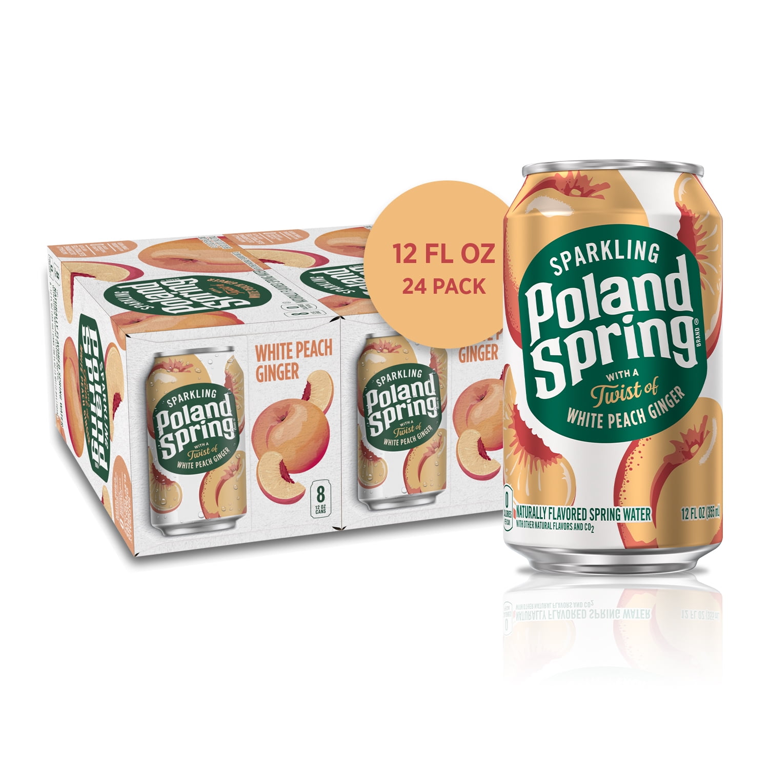 Poland Spring Sparkling Water, White Peach Ginger, 12 oz. Can (24 Count