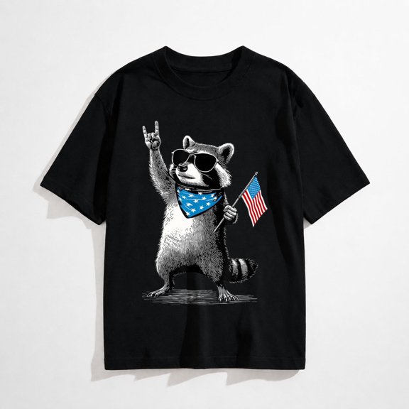 USA Patriotic Raccoon Men Women Funny 4th of July T-Shirt