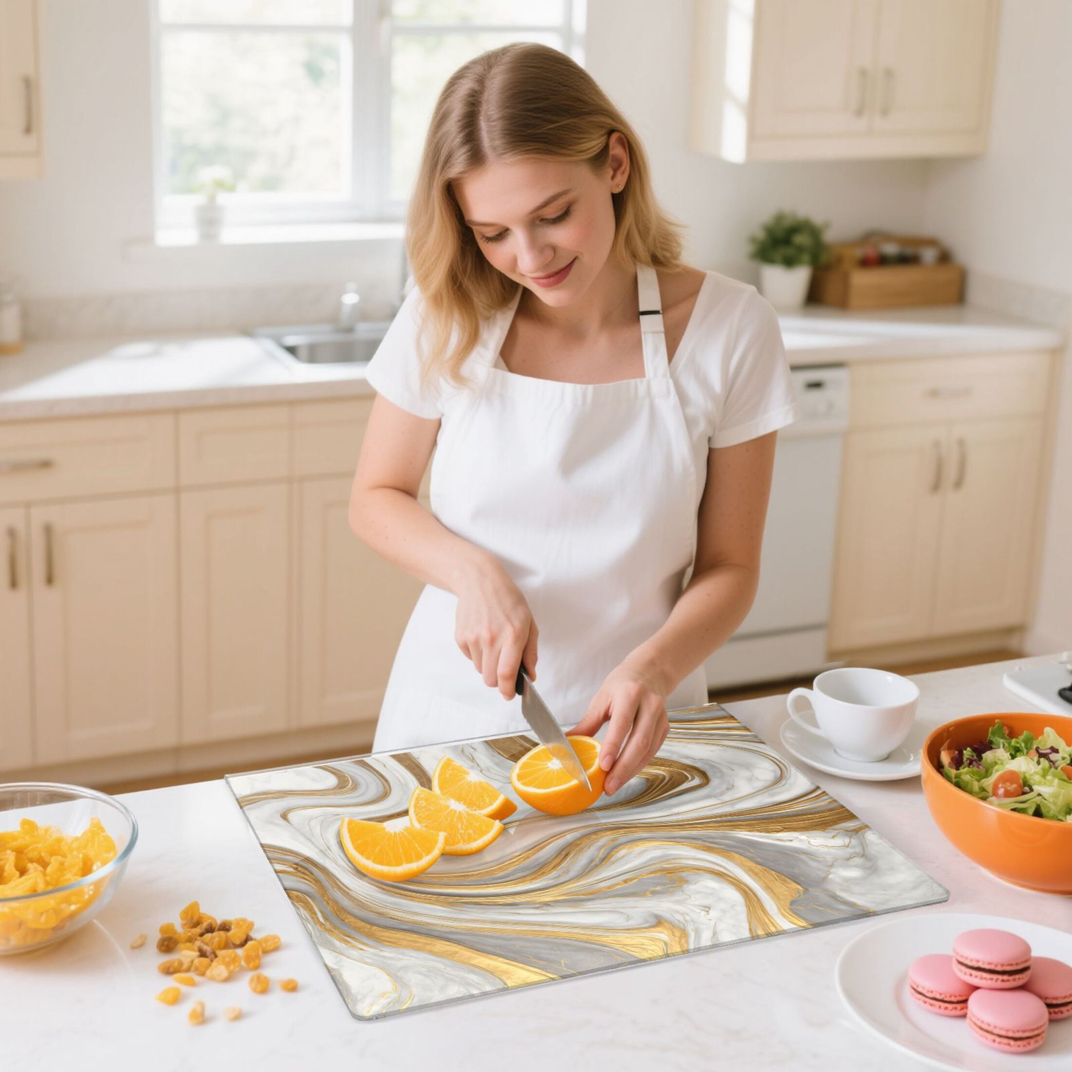 13.4" x 16.5" Food-Grade Acrylic Cutting Board Non-Slip Kitchen Chopping Board Gold and White Marble